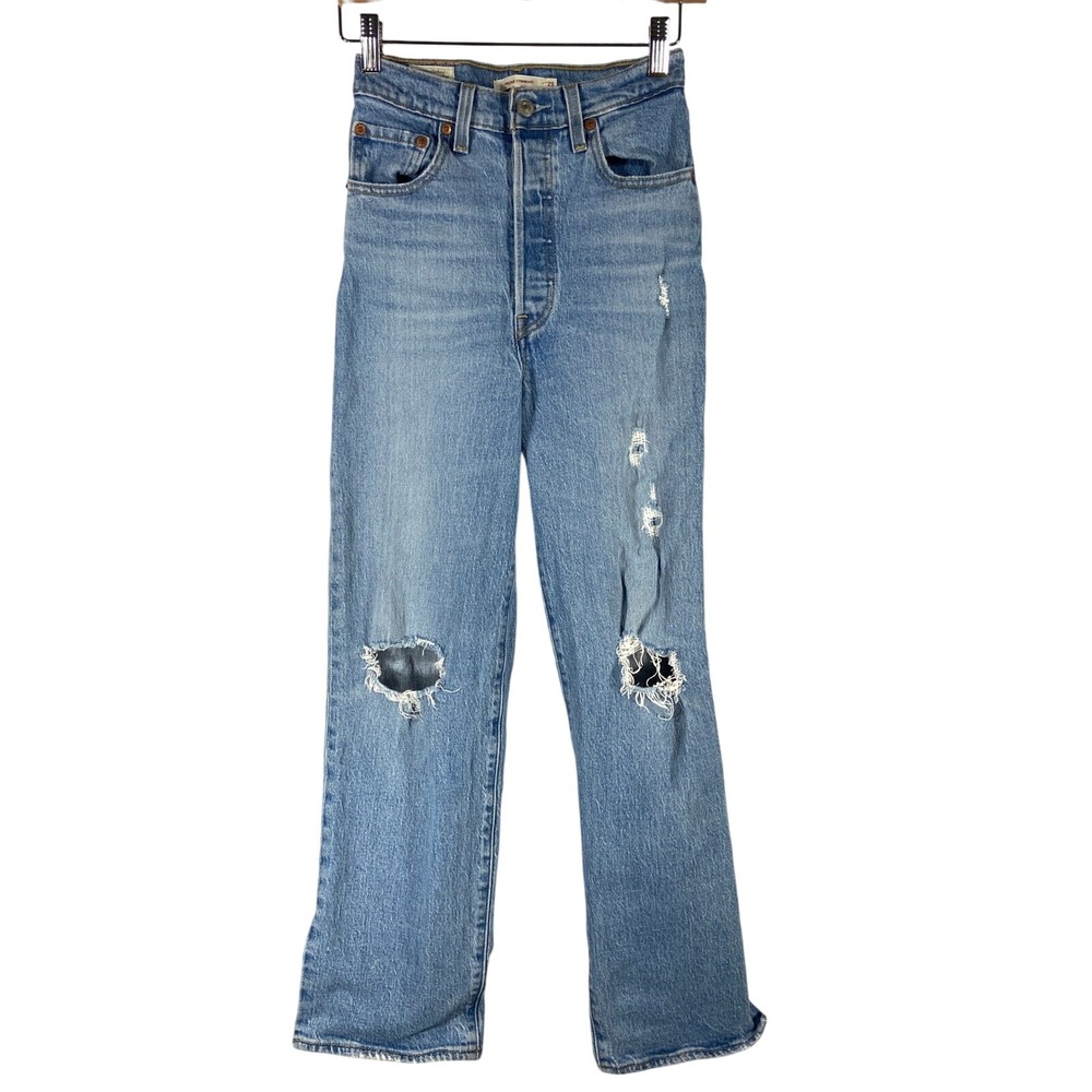 Levis Ribcage Straight Buttonfly‎ Blue Denim Jeans Womens 25